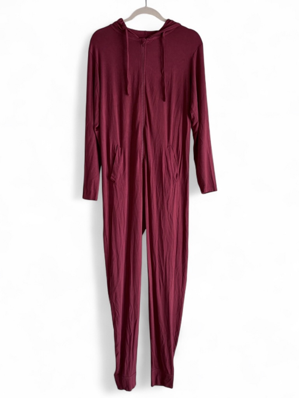 MeUndies Burgundy Zip Front Union Suit Onesie Hoodie Pajamas Size S